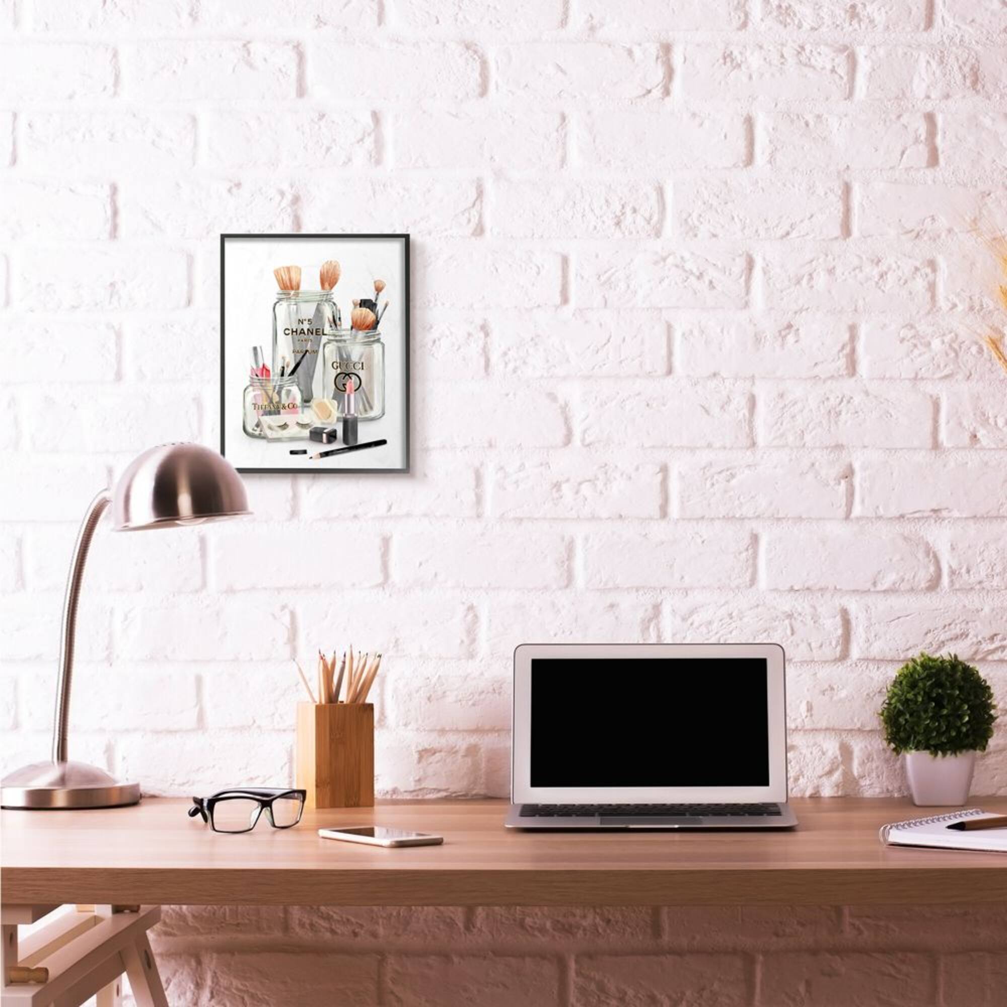 Stupell Industries Fashion Brand Makeup In Mason Jars Glam Design Framed Wall Art